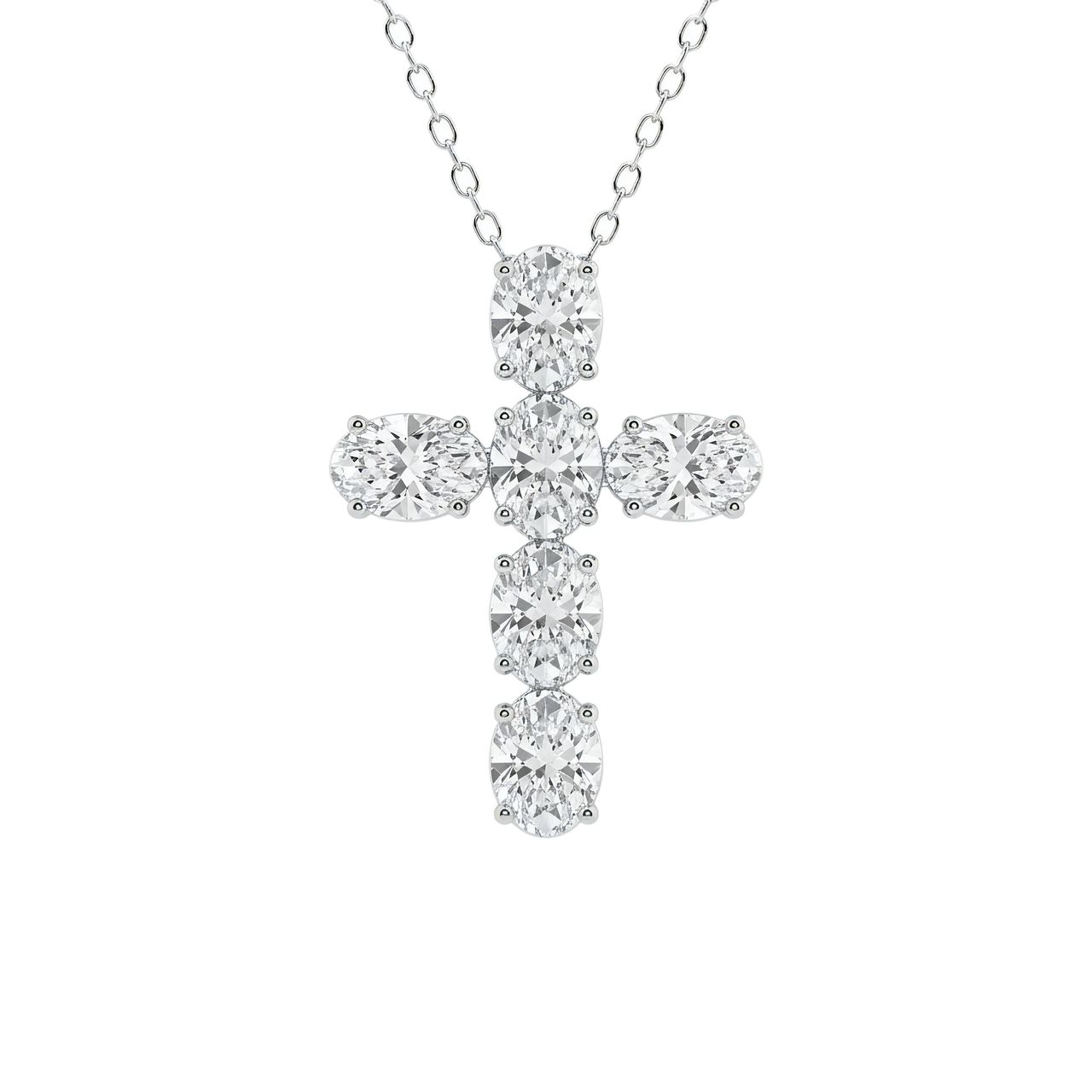 1 Carat Oval Lab Grown Diamond Cross Pendant in 14K White Gold - Fine Jewelry by JewelWeSell