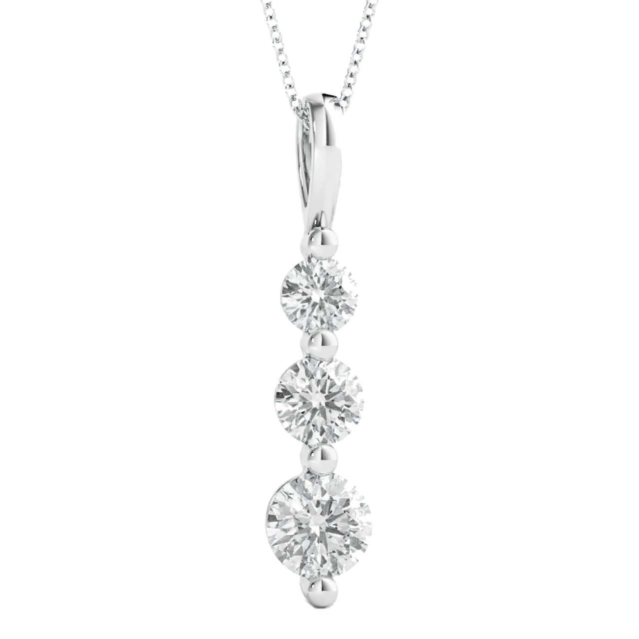 1 Carat Round Lab Grown Diamond Three-Stone Journey Pendant Necklace in 14K White Gold - Fine Jewelry by JewelWeSell