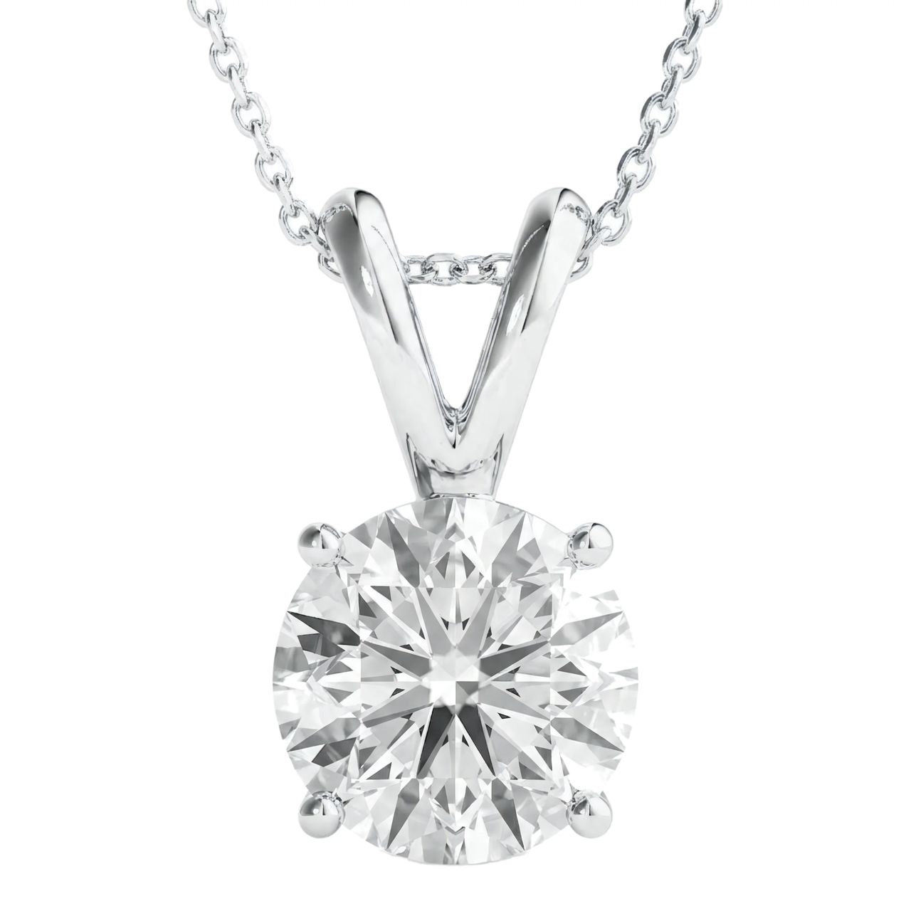 0.5 Carat Round Lab Grown Diamond Solitaire Pendant Necklace in 14K White Gold - Fine Jewelry by JewelWeSell