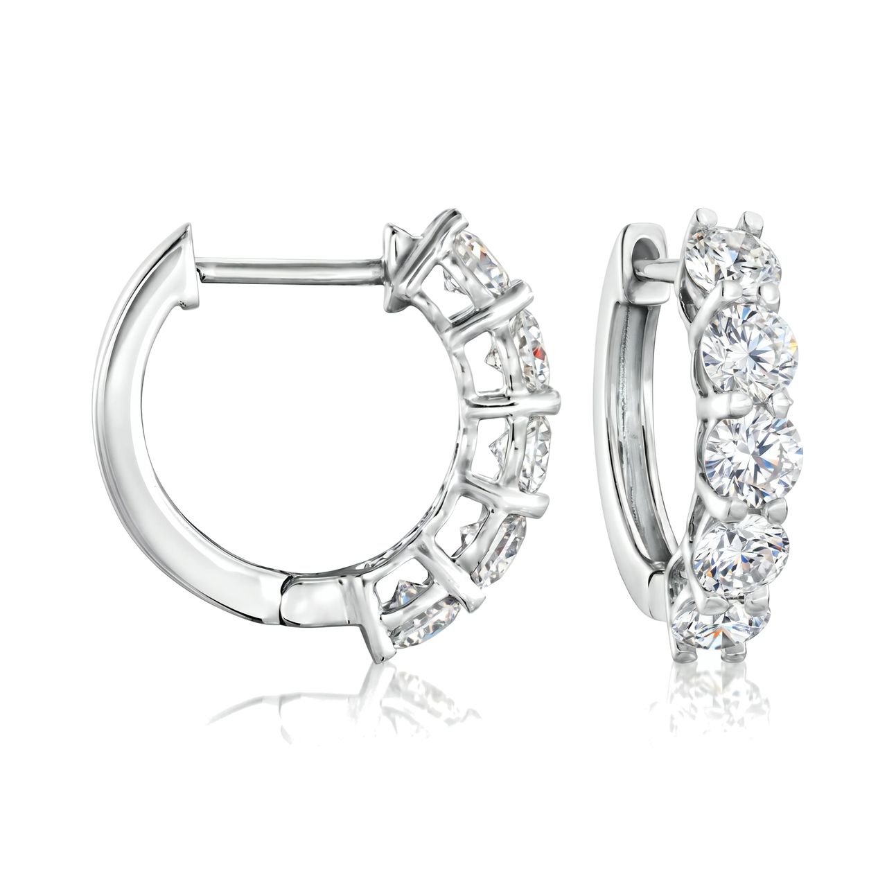 1 Carat Round Lab Grown Diamond Channel-Set Hinge Huggie Earrings in 14K White Gold - Fine Jewelry by JewelWeSell