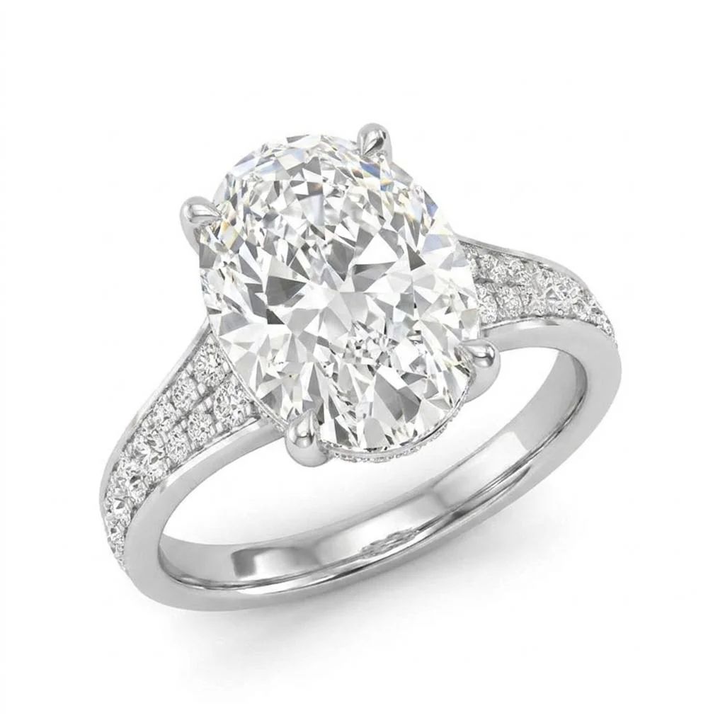 1.5 Carat Oval Lab Grown Diamond Double-Row Pavé Engagement Ring in 14K White Gold - Fine Jewelry by JewelWeSell