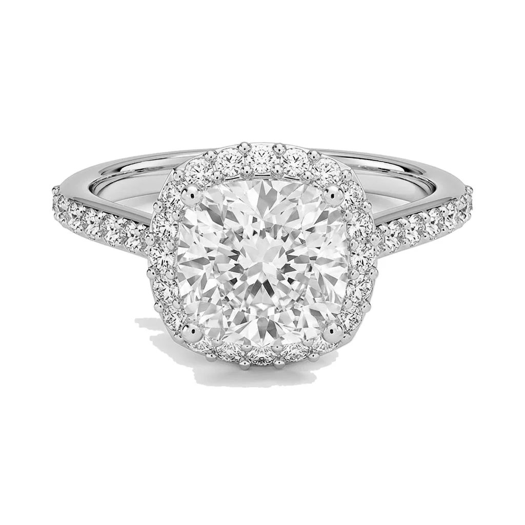 1.75 Carat Cushion Lab Grown Diamond Halo Engagement Ring in 14K White Gold - Fine Jewelry by JewelWeSell