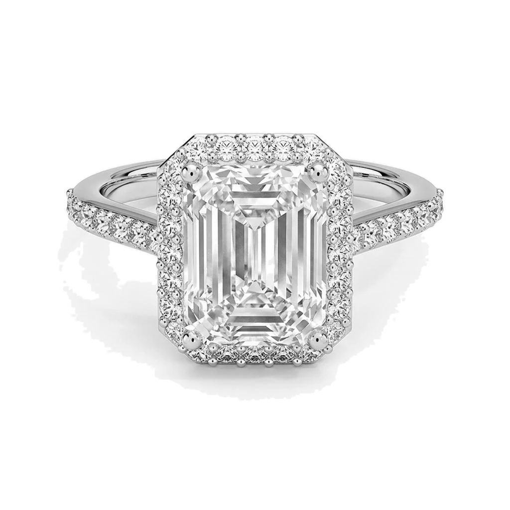1.75 Carat Emerald Lab Grown Diamond Halo Engagement Ring in 14K White Gold - Fine Jewelry by JewelWeSell