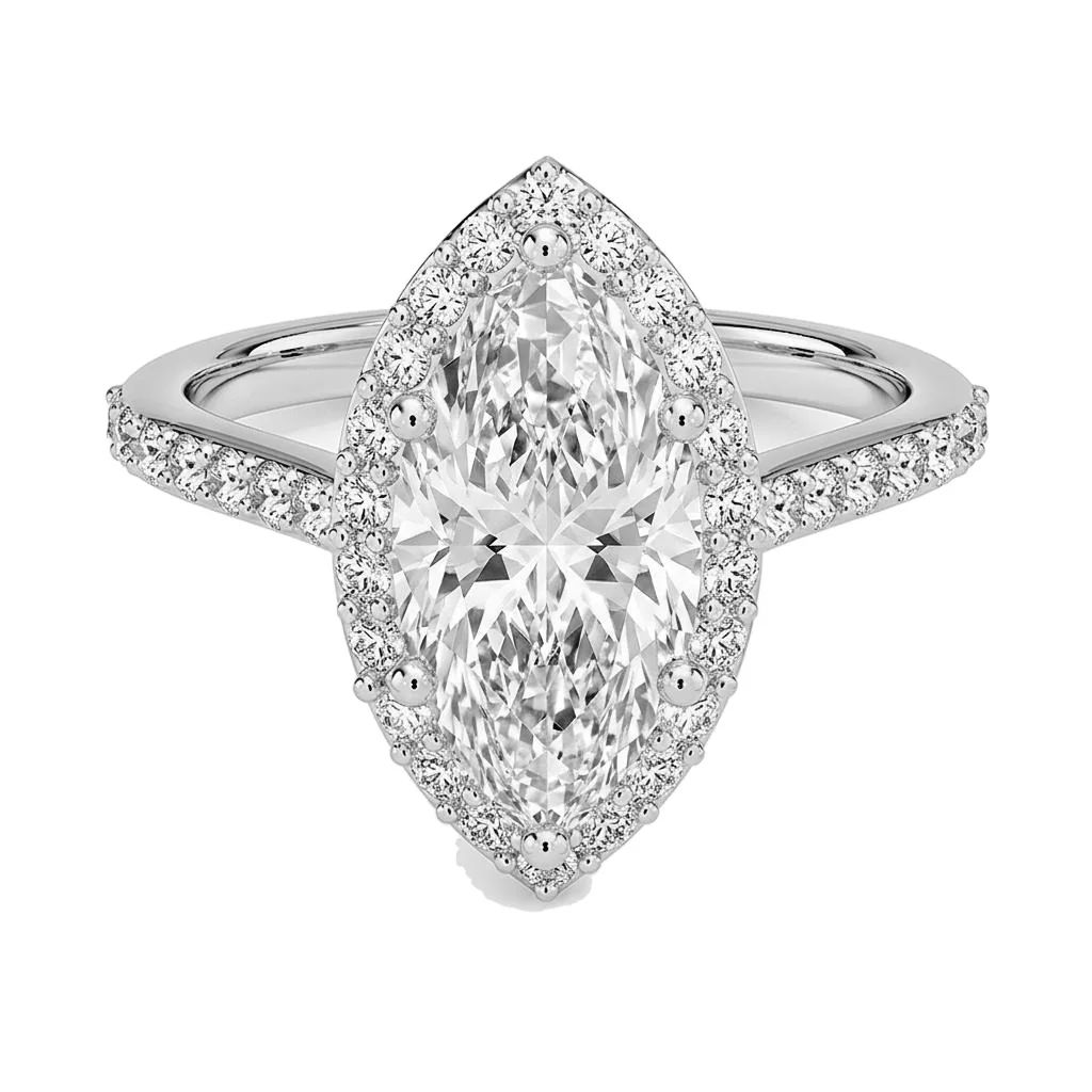 1.75 Carat Marquise Lab Grown Diamond Halo Engagement Ring in 14K White Gold - Fine Jewelry by JewelWeSell
