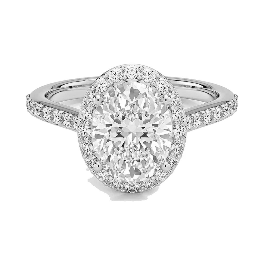 1.75 Carat Oval Lab Grown Diamond Halo Engagement Ring in 14K White Gold - Fine Jewelry by JewelWeSell