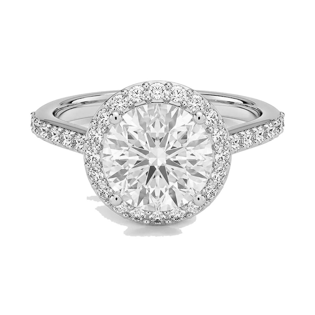 1.75 Carat Round Lab Grown Diamond Halo Engagement Ring in 14K White Gold - Fine Jewelry by JewelWeSell