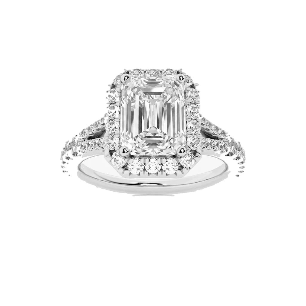 1.5 Carat Emerald Lab Grown Diamond Halo Engagement Ring in 14K White Gold - Fine Jewelry by JewelWeSell