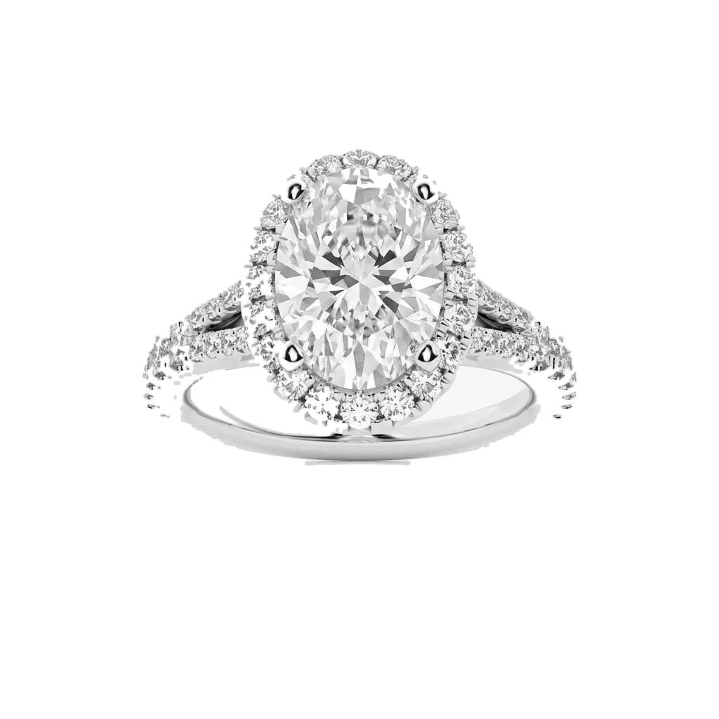 1.5 Carat Oval Lab Grown Diamond Halo Engagement Ring in 14K White Gold - Fine Jewelry by JewelWeSell
