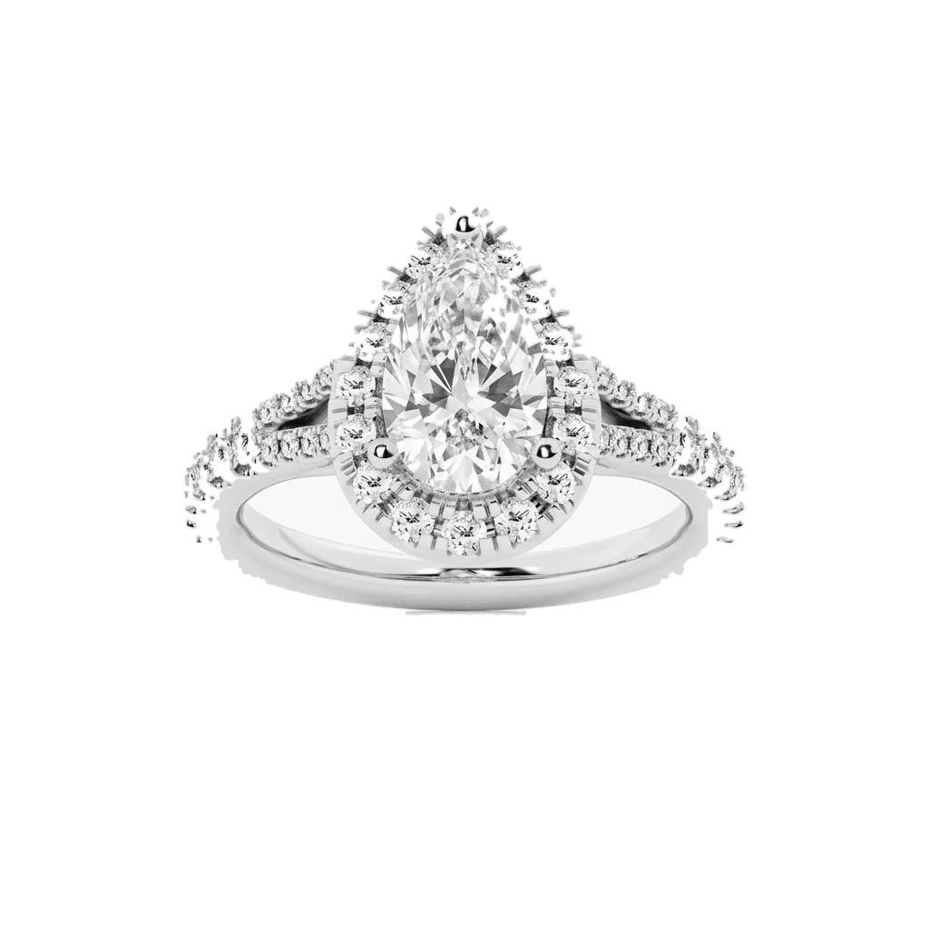1.5 Carat Pear Lab Grown Diamond Halo Engagement Ring in 14K White Gold - Fine Jewelry by JewelWeSell