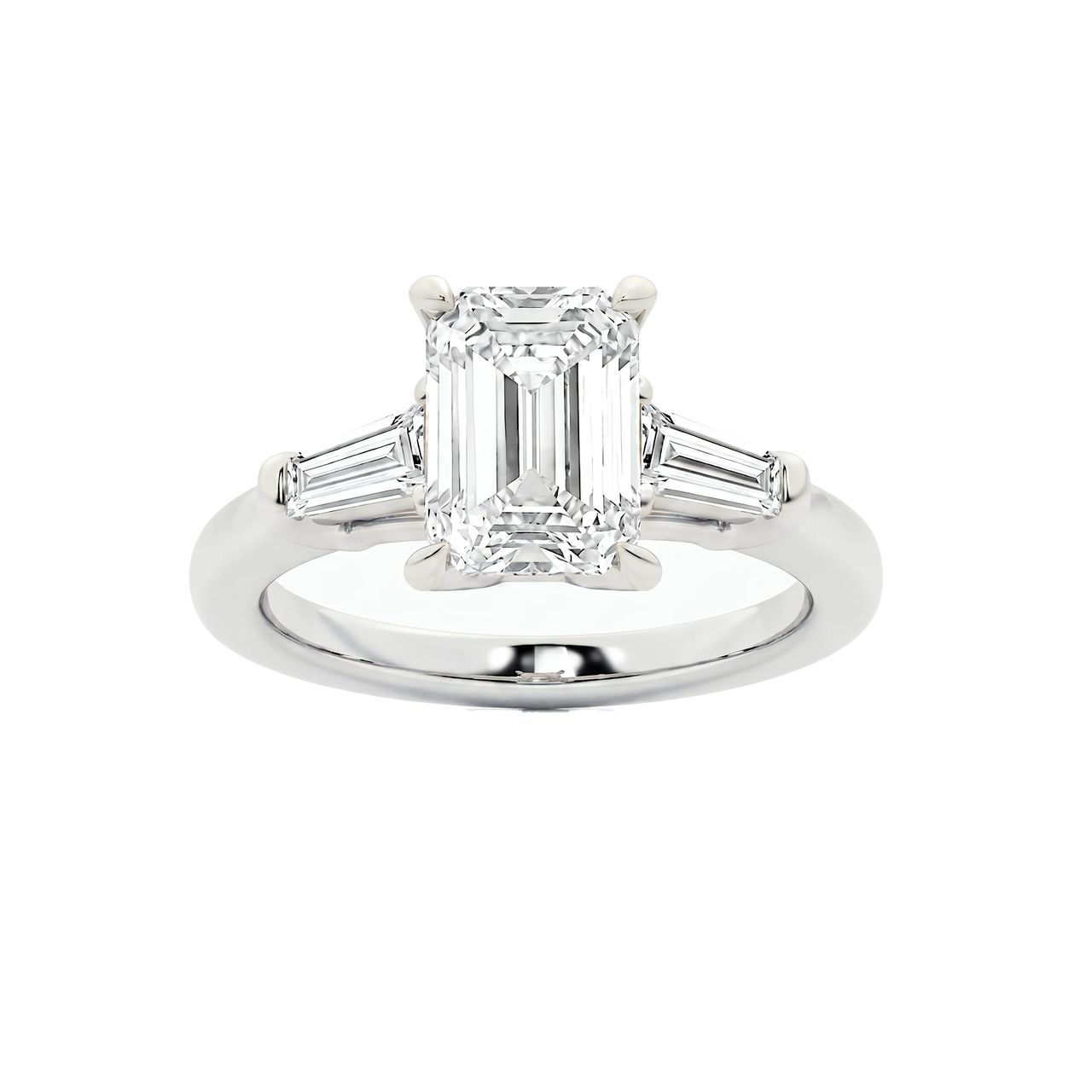 2.5 Carat Emerald Lab Grown Diamond Three-Stone Tapered Baguette Engagement Ring in 14K White Gold - Fine Jewelry by JewelWeSell