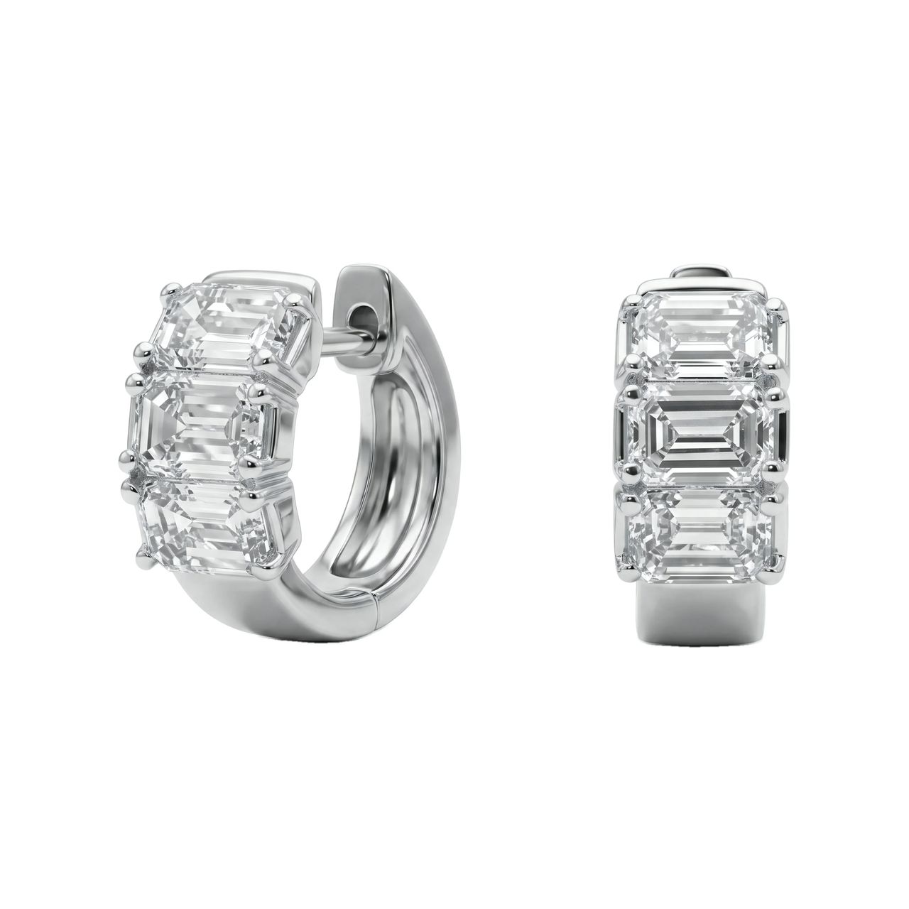 1 Carat Emerald Lab Grown Diamond Hinge Huggie Earrings in 14K White Gold - Fine Jewelry by JewelWeSell