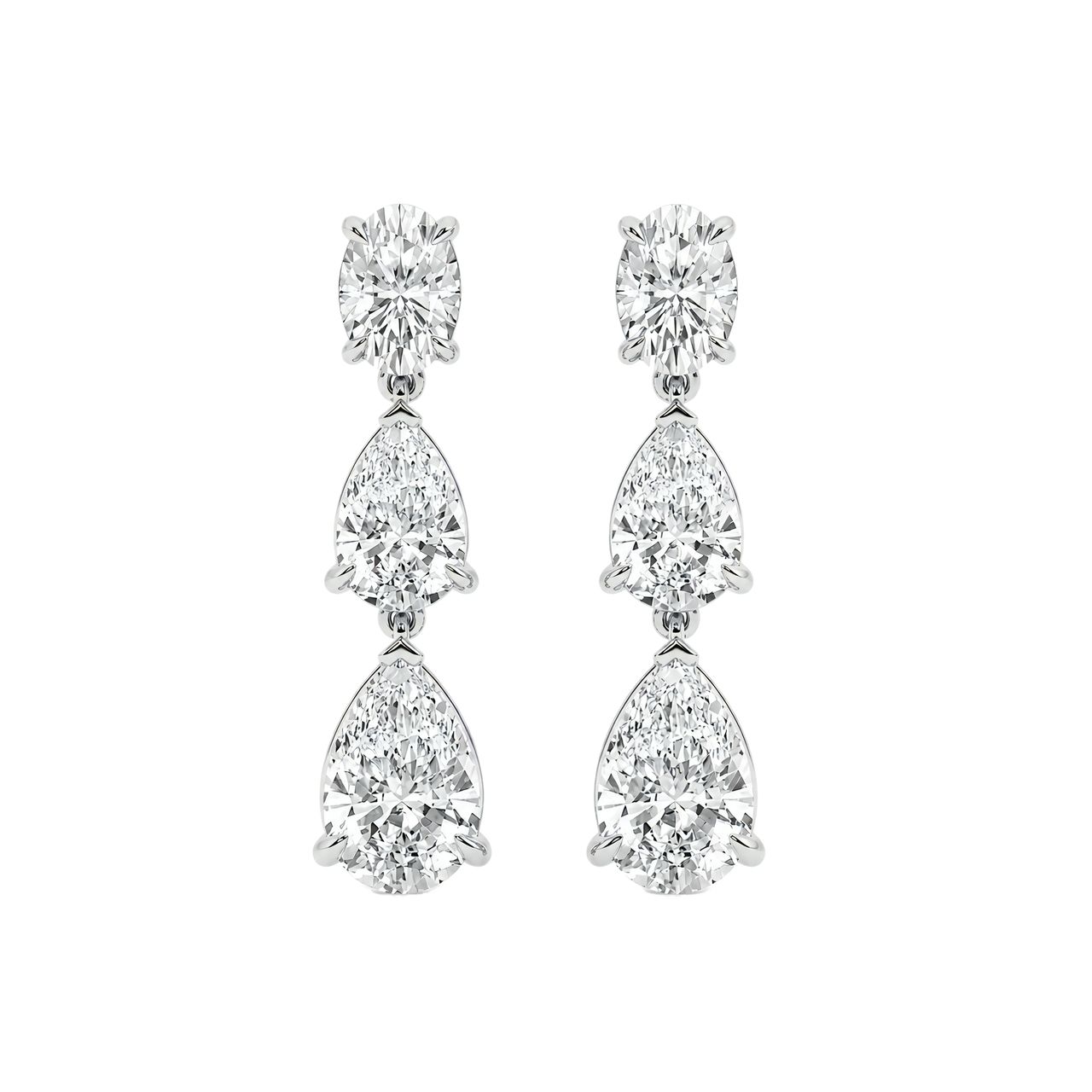 3 Carat Oval and Pear Lab Grown Diamond Push Back Drop Earrings in 14K White Gold - Fine Jewelry by JewelWeSell