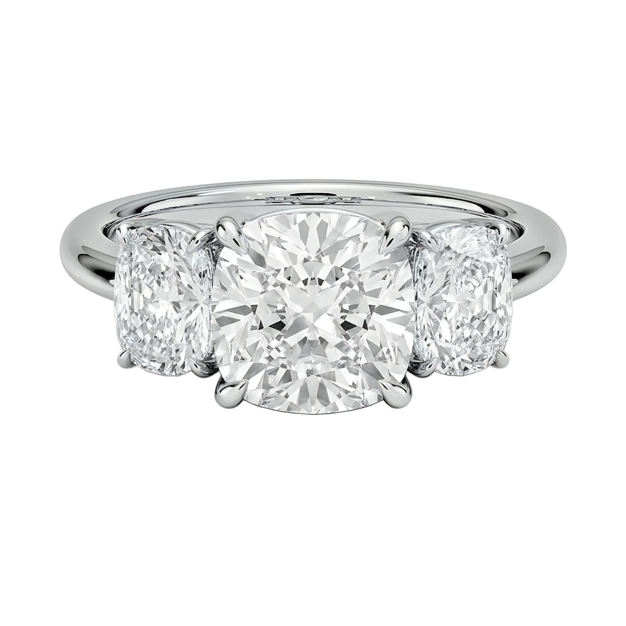 0.5 Carat Cushion Lab Grown Diamond Three-Stone Engagement Ring in 14K White Gold - Fine Jewelry by JewelWeSell