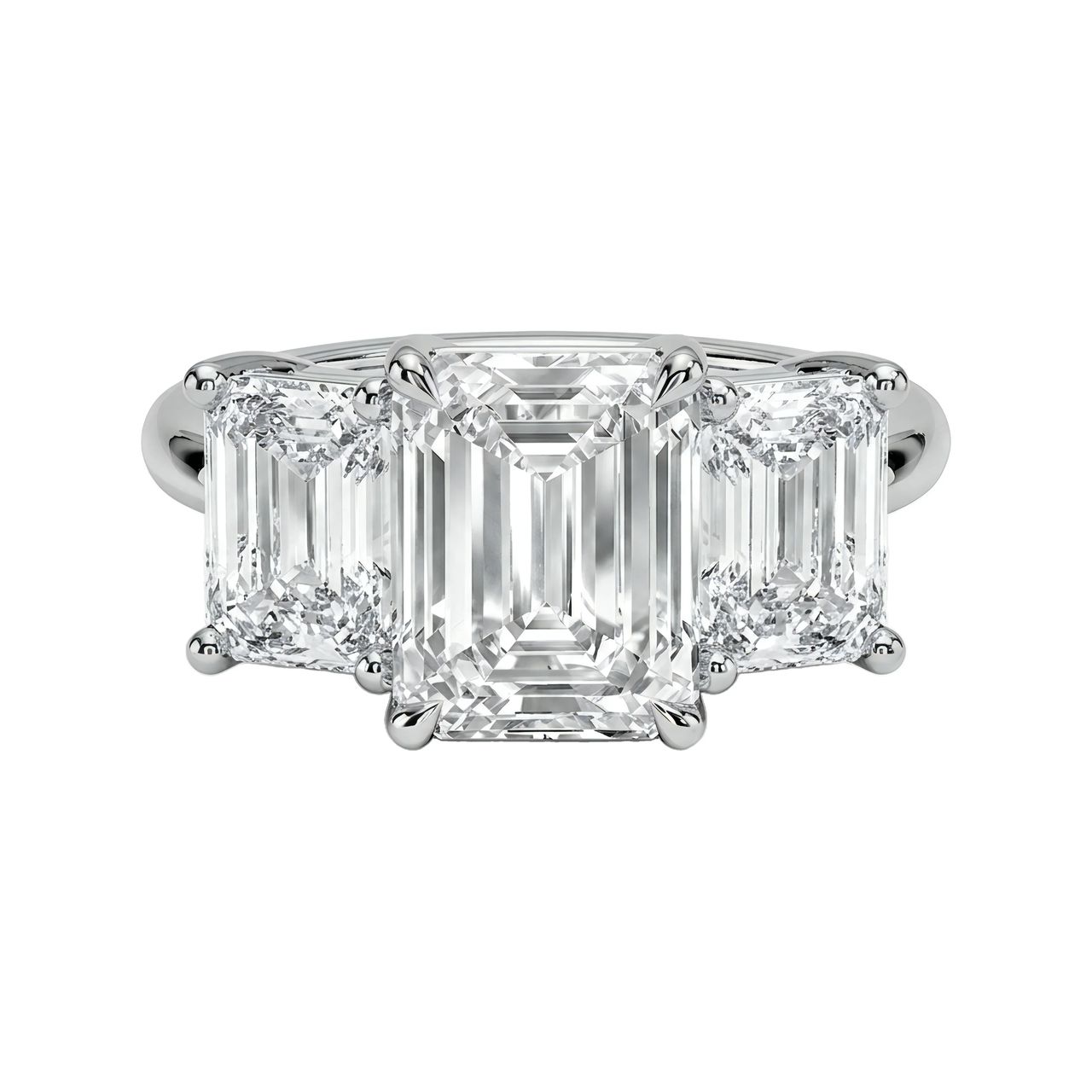 0.5 Carat Emerald Lab Grown Diamond Three-Stone Engagement Ring in 14K White Gold - Fine Jewelry by JewelWeSell
