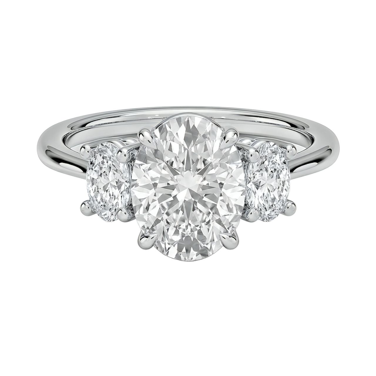 0.5 Carat Oval Lab Grown Diamond Three-Stone Engagement Ring in 14K White Gold - Fine Jewelry by JewelWeSell