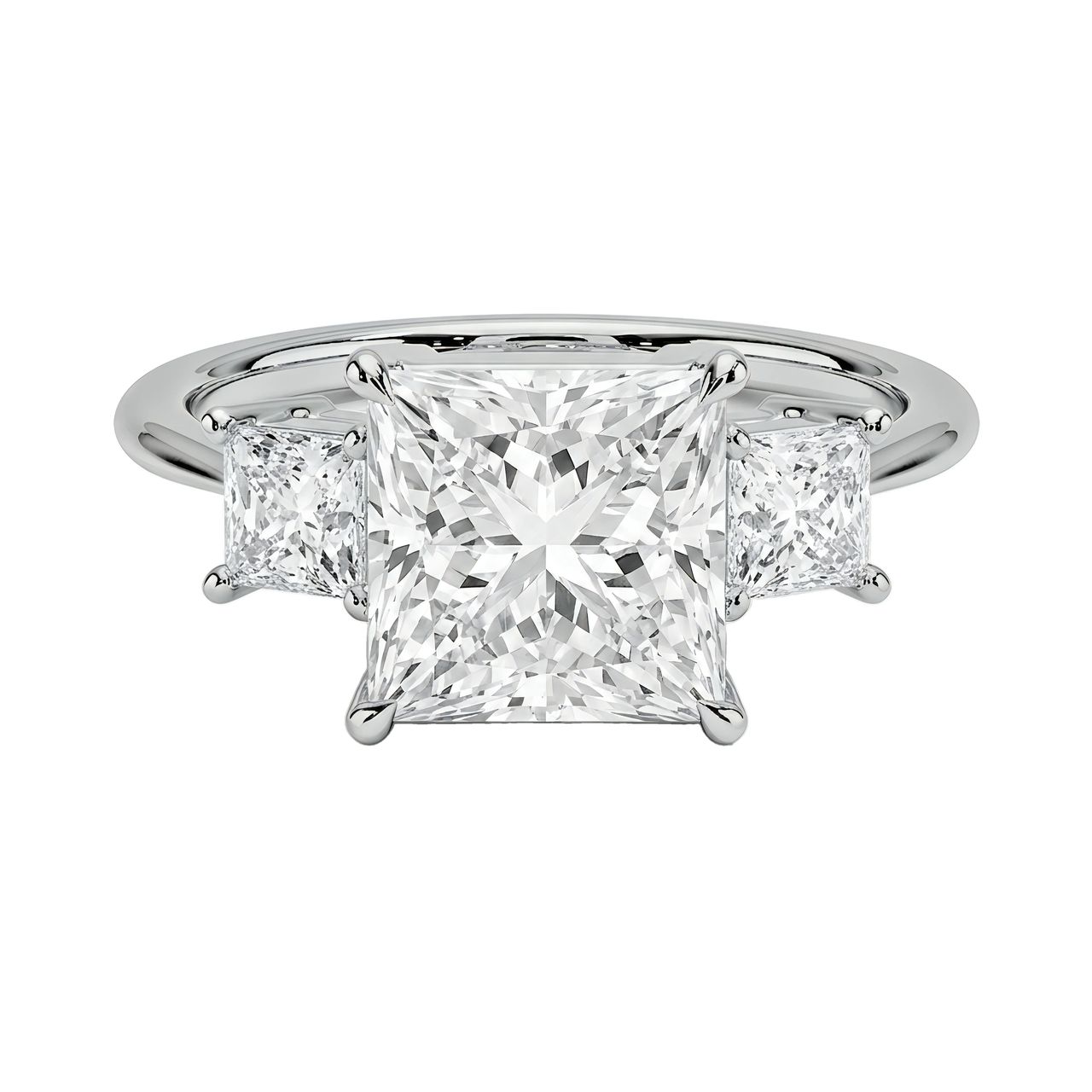 0.5 Carat Princess Lab Grown Diamond Three-Stone Engagement Ring in 14K White Gold - Fine Jewelry by JewelWeSell