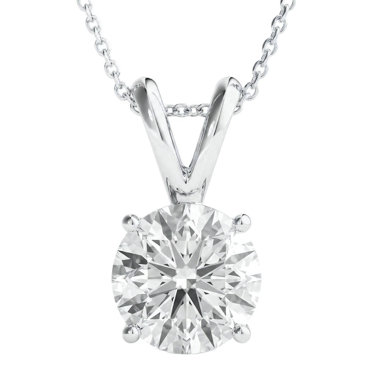 0.5 Carat Round Lab Grown Diamond Solitaire Pendant Necklace in 14K White Gold - Fine Jewelry by JewelWeSell