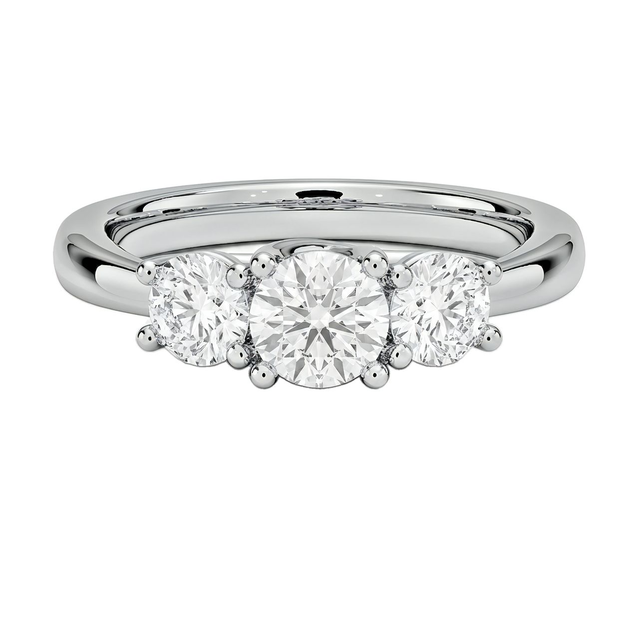 0.5 Carat Round Lab Grown Diamond Three-Stone Engagement Ring in 14K White Gold