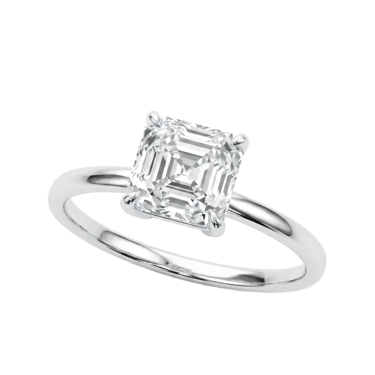 1 Carat Asscher Lab Grown Diamond Solitaire Engagement Ring in 14K White Gold - Fine Jewelry by JewelWeSell