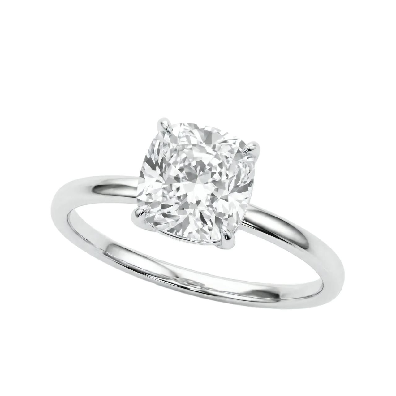 1 Carat Cushion Lab Grown Diamond Solitaire Engagement Ring in 14K White Gold - Fine Jewelry by JewelWeSell