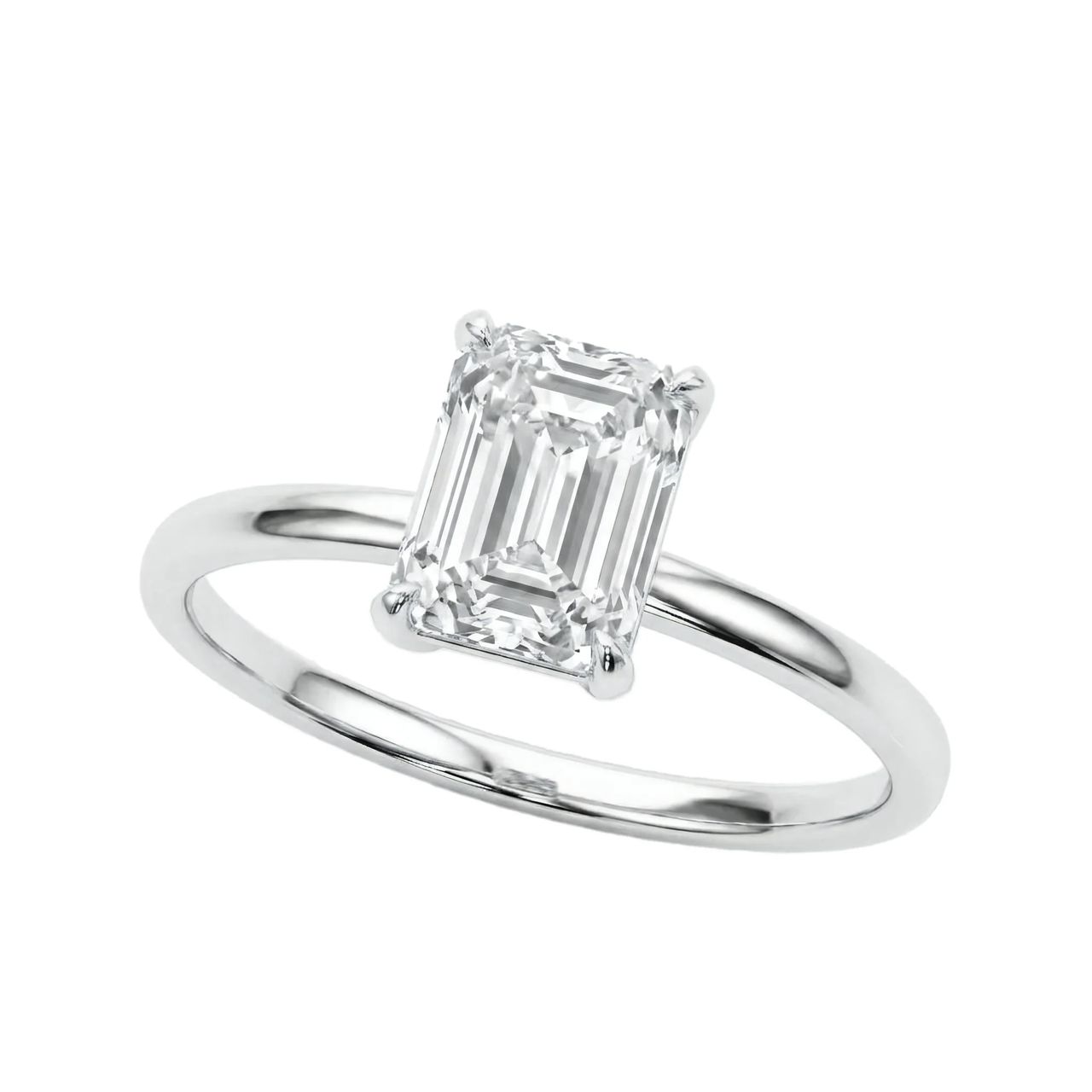 1 Carat Emerald Lab Grown Diamond Solitaire Engagement Ring in 14K White Gold - Fine Jewelry by JewelWeSell