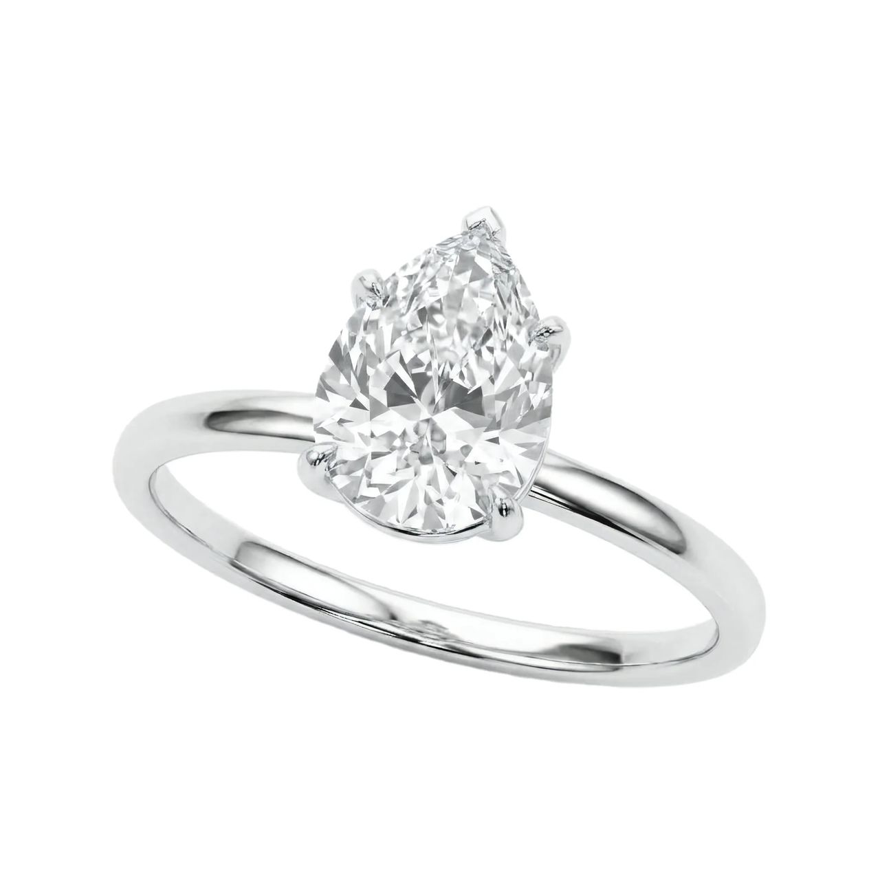 1 Carat Pear Lab Grown Diamond Solitaire Engagement Ring in 14K White Gold - Fine Jewelry by JewelWeSell