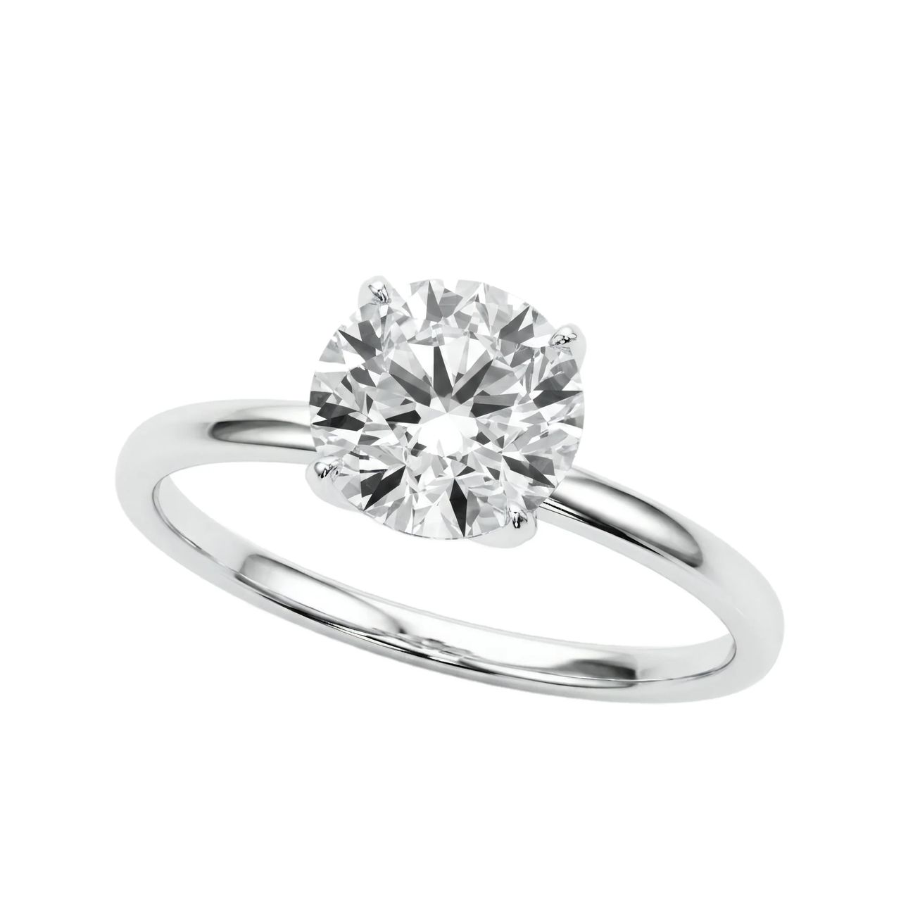 1 Carat Round Lab Grown Diamond Solitaire Engagement Ring in 14K White Gold - Fine Jewelry by JewelWeSell