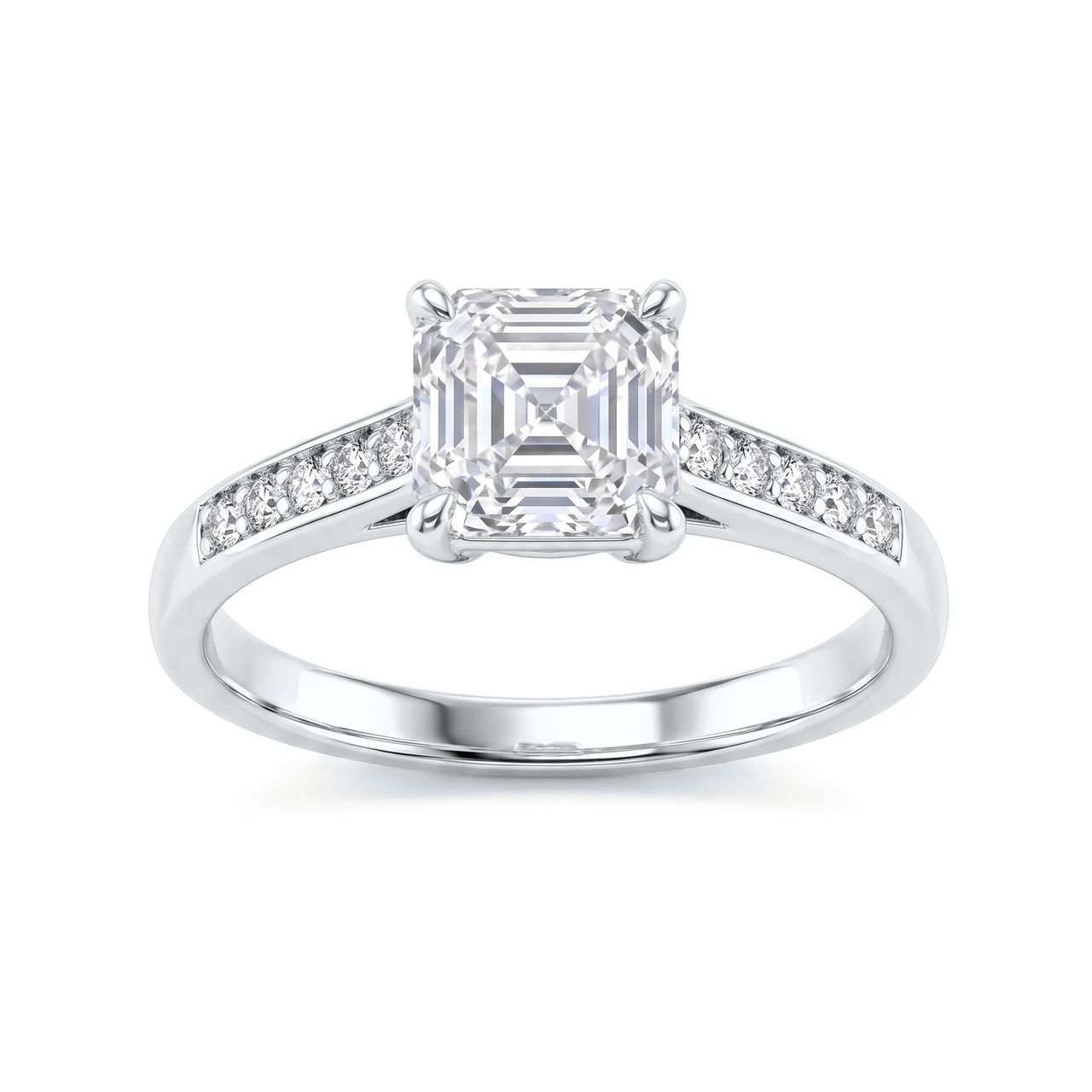 1 Carat Asscher Lab Grown Diamond Cathedral Pavé Solitaire Engagement Ring in 14K White Gold - Fine Jewelry by JewelWeSell