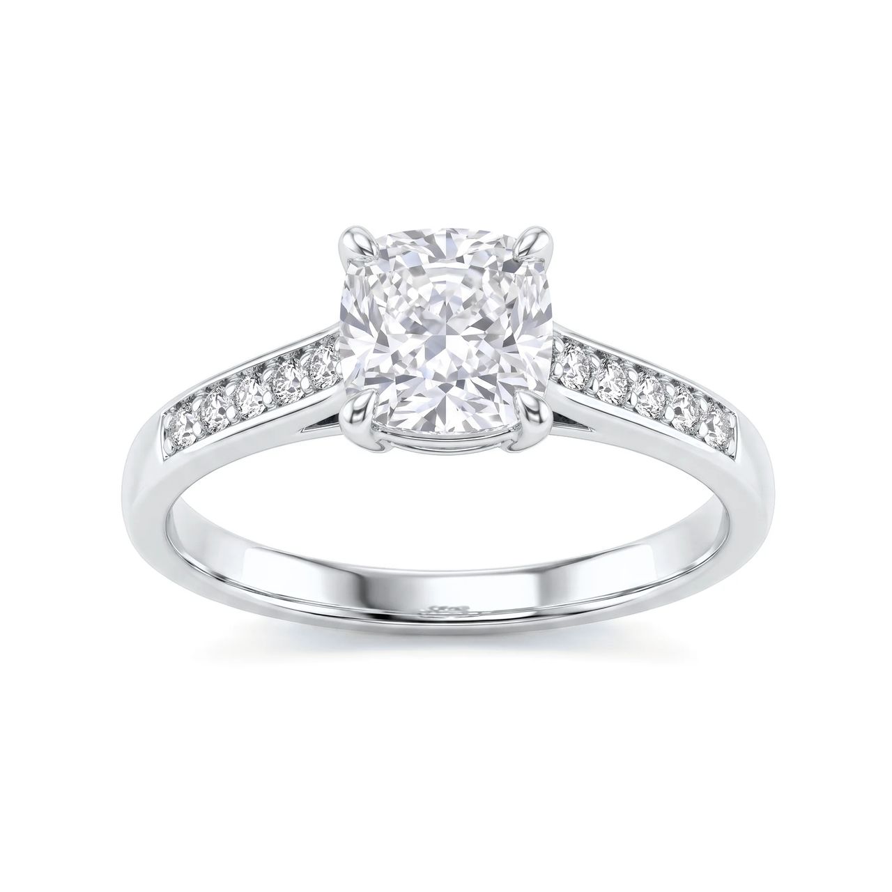 1 Carat Cushion Lab Grown Diamond Cathedral Pavé Solitaire Engagement Ring in 14K White Gold - Fine Jewelry by JewelWeSell