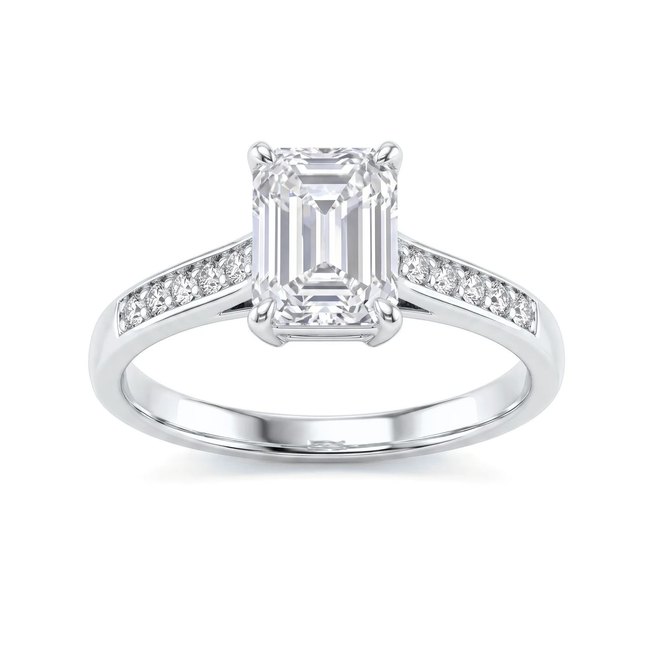 1 Carat Emerald Lab Grown Diamond Cathedral Pavé Solitaire Engagement Ring in 14K White Gold - Fine Jewelry by JewelWeSell