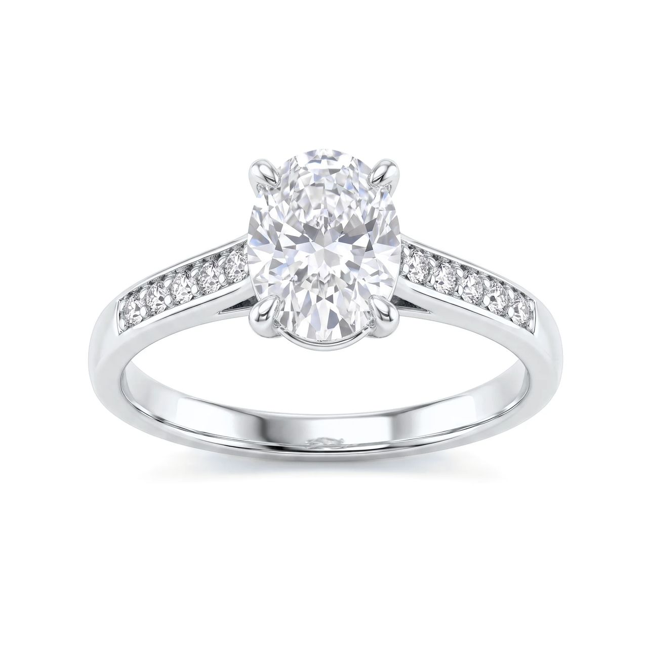 1 Carat Oval Lab Grown Diamond Cathedral Pavé Solitaire Engagement Ring in 14K White Gold - Fine Jewelry by JewelWeSell