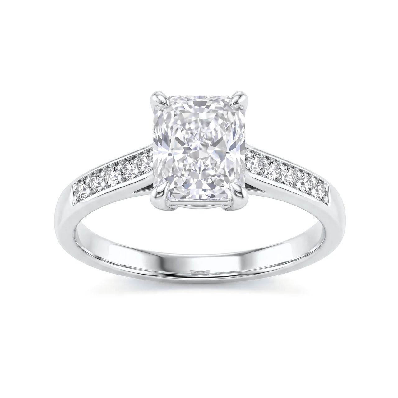1 Carat Radiant Lab Grown Diamond Cathedral Pavé Solitaire Engagement Ring in 14K White Gold - Fine Jewelry by JewelWeSell