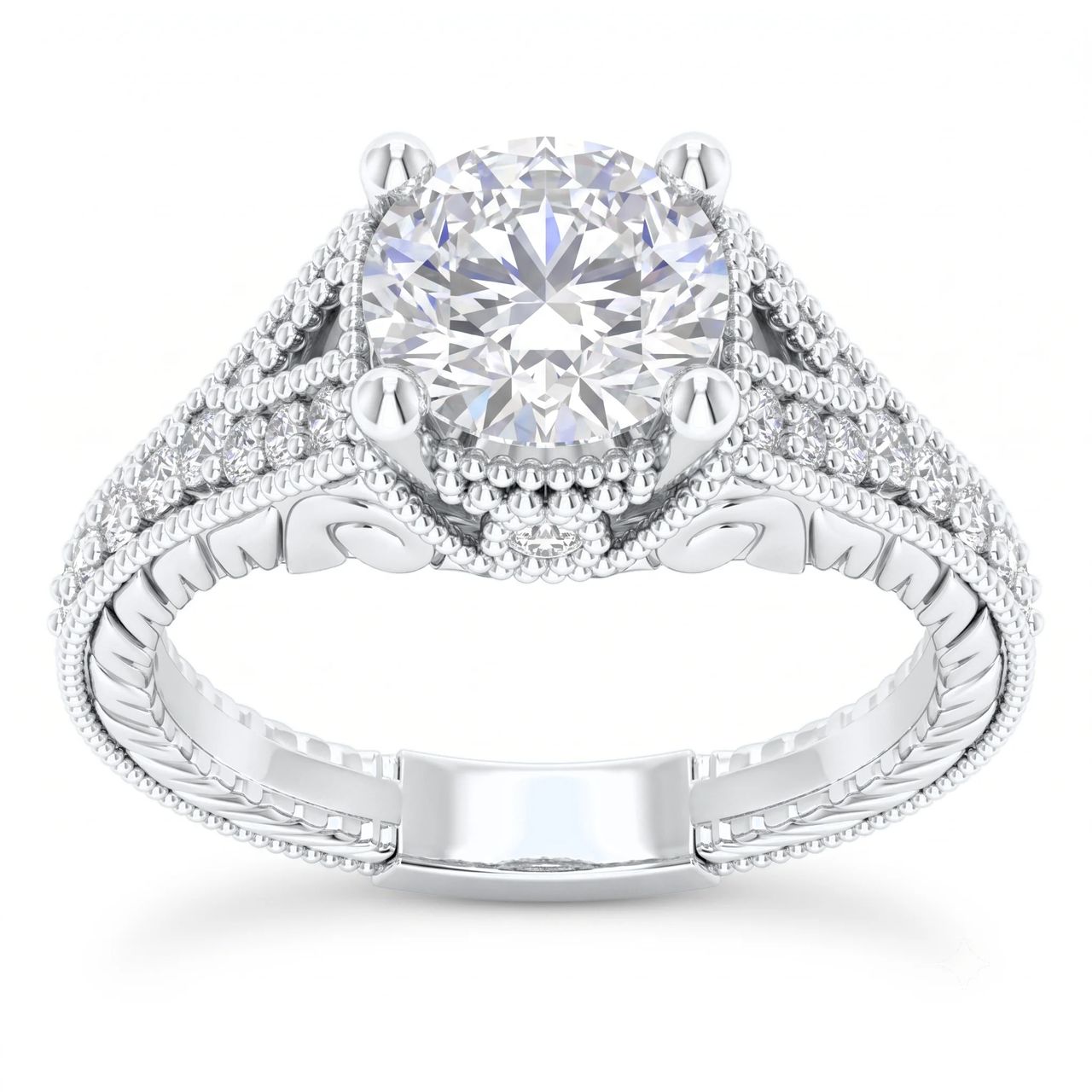 1 Carat Round Lab Grown Diamond Vintage Filigree Solitaire Engagement Ring in 14K White Gold - Fine Jewelry by JewelWeSell