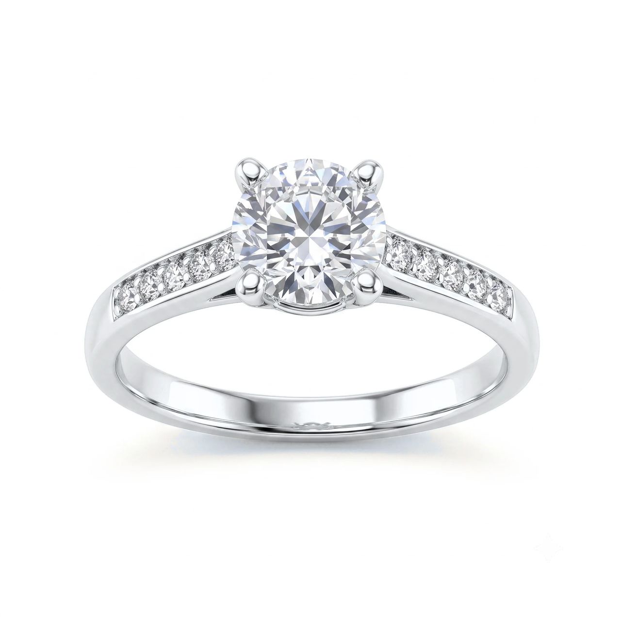 1 Carat Round Lab Grown Diamond Cathedral Pavé Solitaire Engagement Ring in 14K White Gold - Fine Jewelry by JewelWeSell