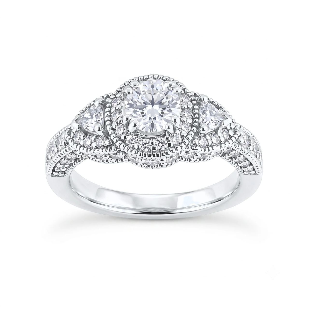 1 Carat Round Lab Grown Diamond Vintage Floral Halo Engagement Ring in 14K White Gold