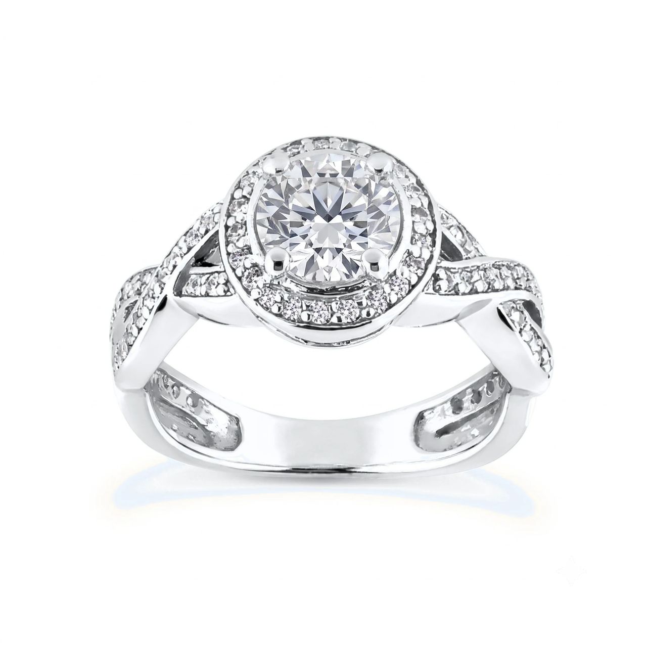 1 Carat Round Lab Grown Diamond Twisted Shank Halo Engagement Ring in 14K White Gold