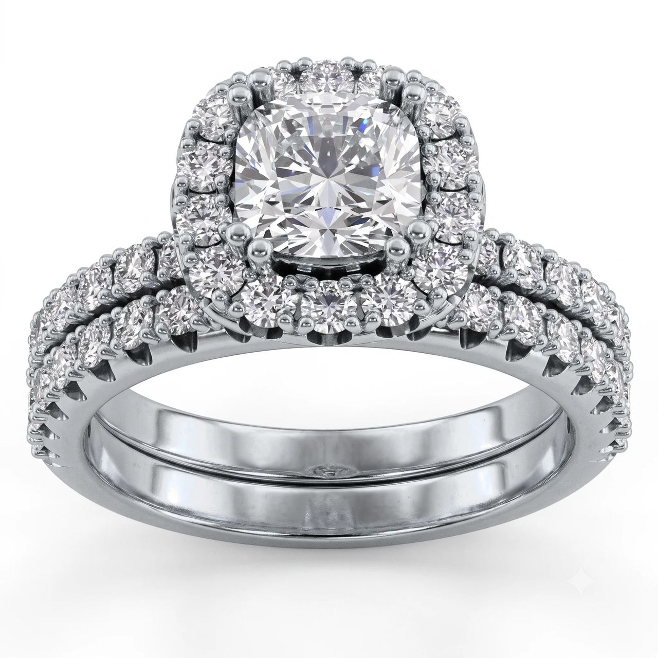 1 Carat Cushion Lab Grown Diamond Halo Pavé Bridal Set in 14K White Gold - Fine Jewelry by JewelWeSell