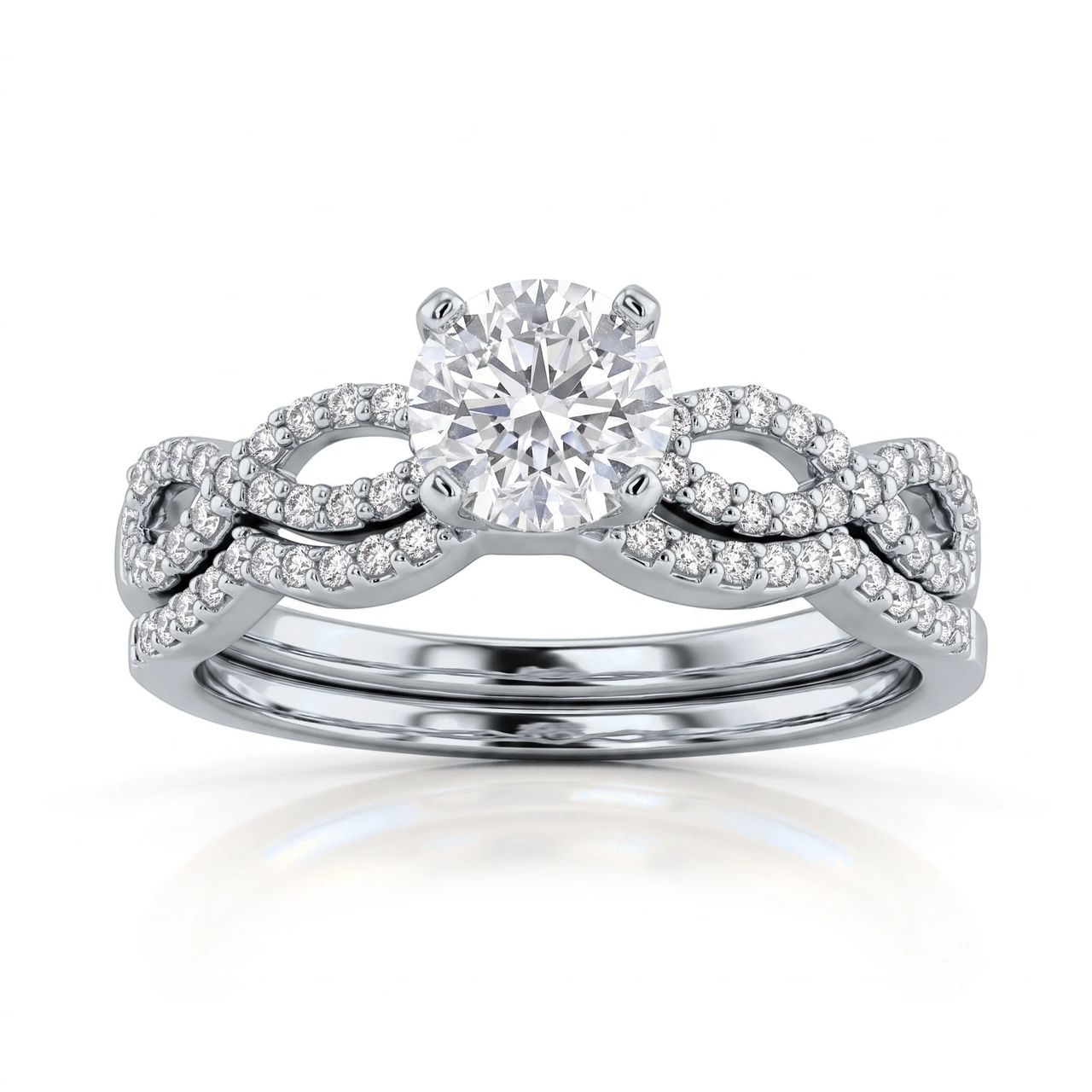 1 Carat Round Lab Grown Diamond Infinity Twist Pavé Bridal Set in 14K White Gold