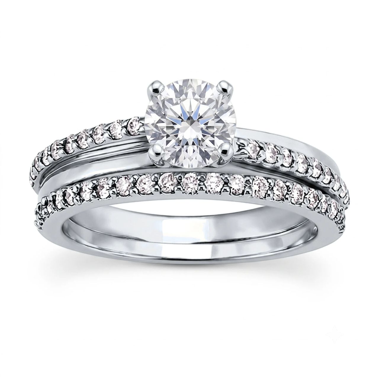 1 Carat Round Lab Grown Diamond Bypass Swirl Pavé Bridal Set in 14K White Gold