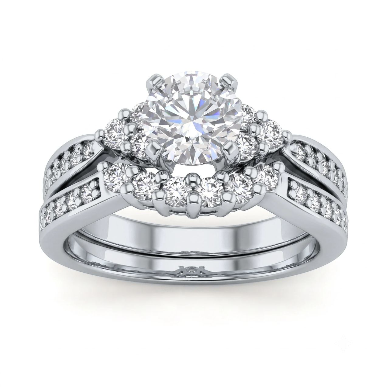 1 Carat Round Lab Grown Diamond Floral Halo Cluster Bridal Set in 14K White Gold - Fine Jewelry by JewelWeSell