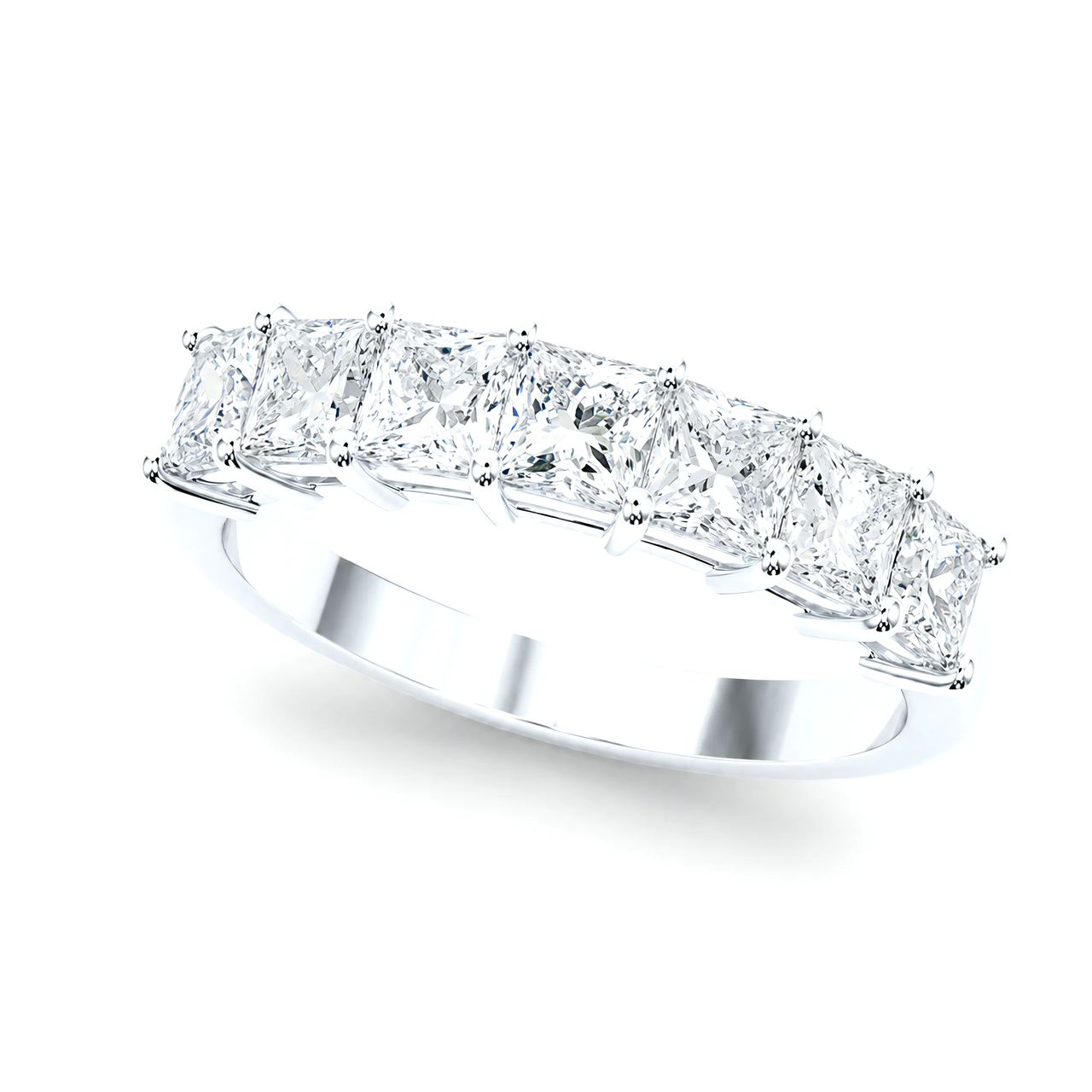 0.5 Carat Princess Lab Grown Diamond Seven-Stone Anniversary Band in 14K White Gold - Fine Jewelry by JewelWeSell