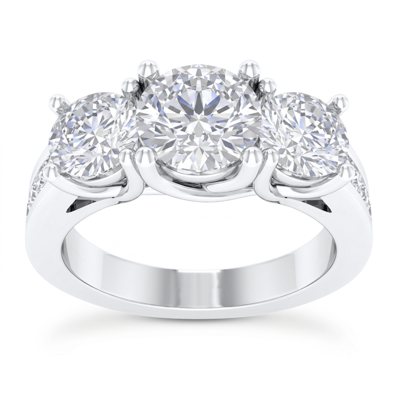 1 to 5 Carat Round Lab Grown Diamond Three-Stone Engagement Ring in 14K Gold - ENR6134