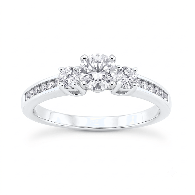 1 to 5 Carat Round Lab Grown Diamond Three-Stone Engagement Ring in 14K Gold - ENR6332