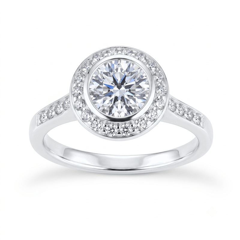 1 to 5 Carat Round Lab Grown Diamond Halo Engagement Ring in 14K Gold - ENR6407