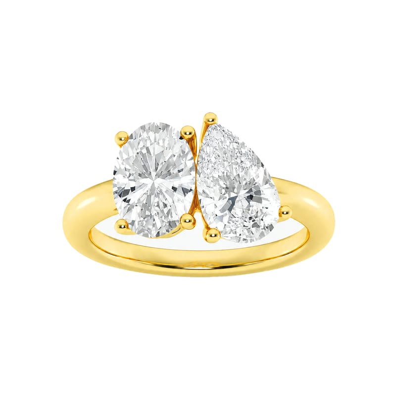 8 Carat Oval and Pear Lab Grown Diamond Toi et Moi Two-Stone Engagement Ring in 14K Yellow Gold