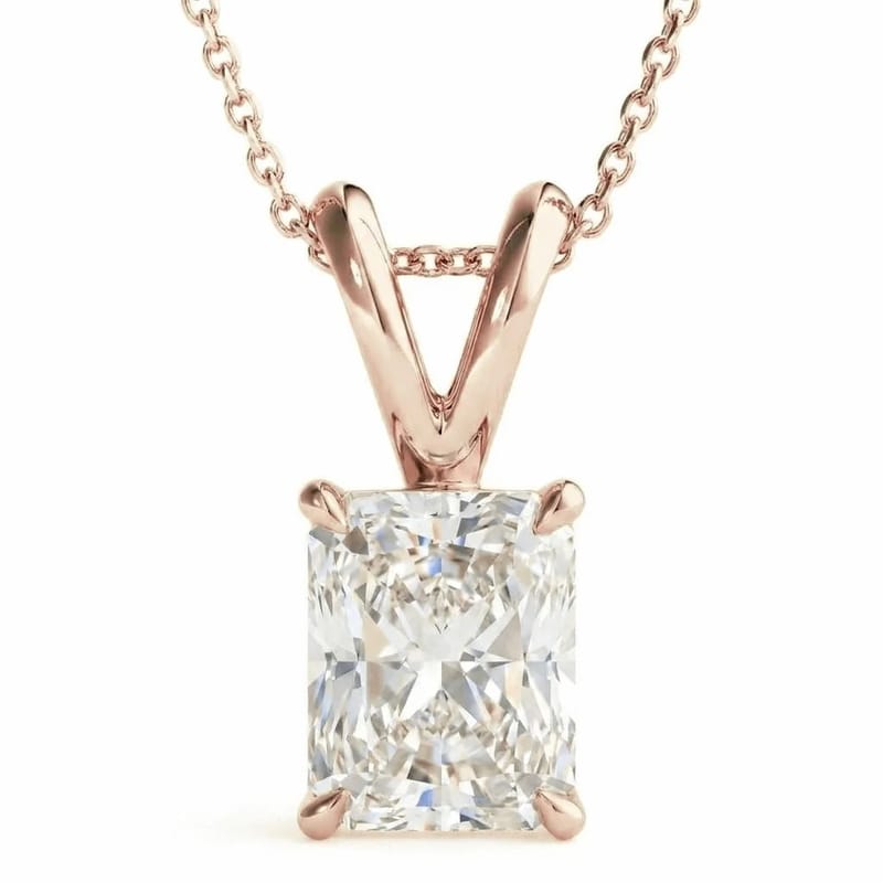 5 Carat Radiant Lab Grown Diamond Solitaire Pendant Necklace in 14K Rose Gold