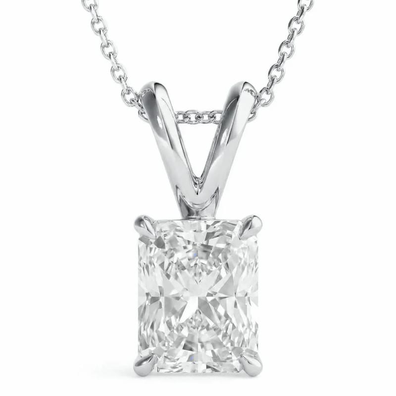5 Carat Radiant Lab Grown Diamond Solitaire Pendant Necklace in 14K White Gold