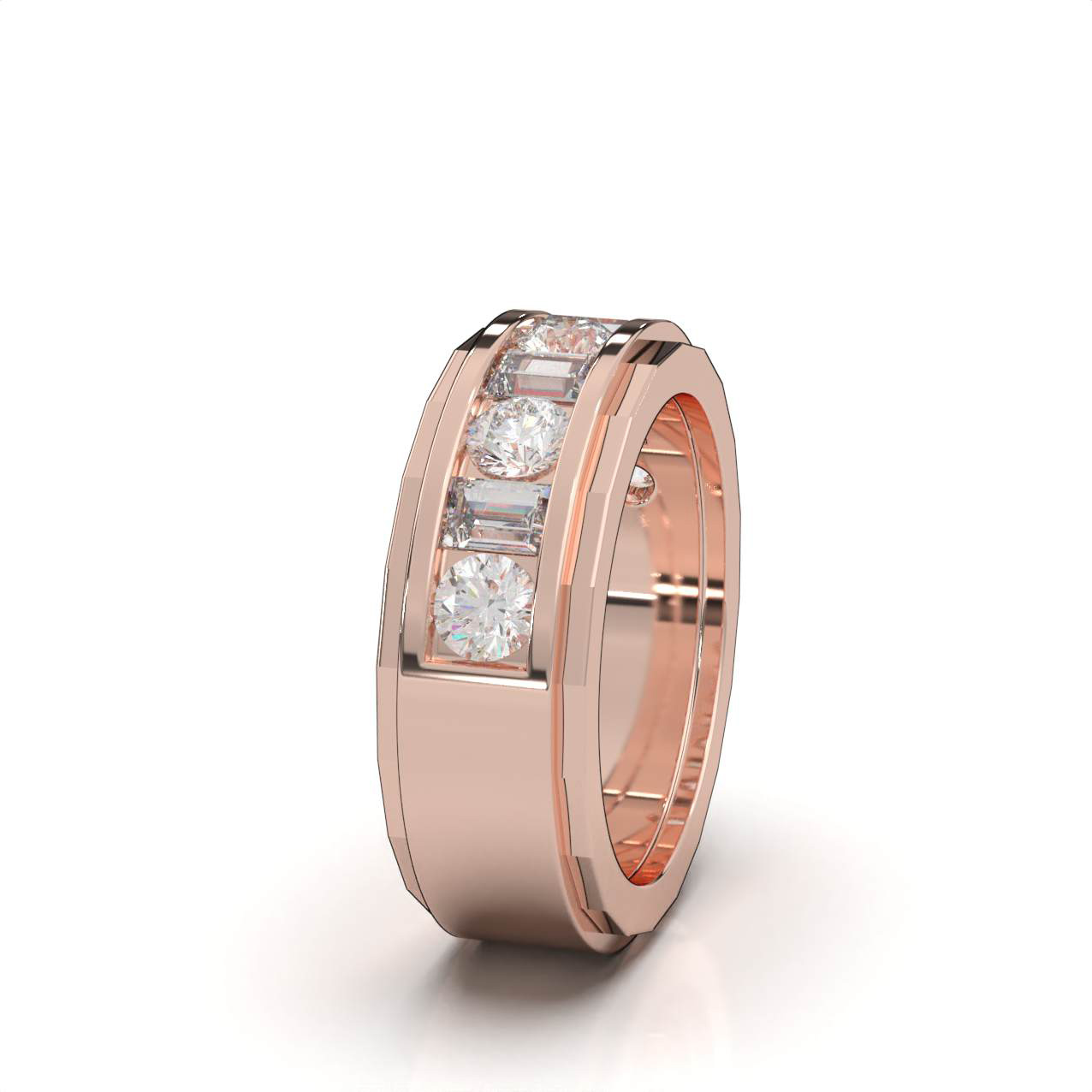 Lab-Created Diamond Channel Set Baguette Round Wedding Band Ring 10k Gold - Picture 7 of 14