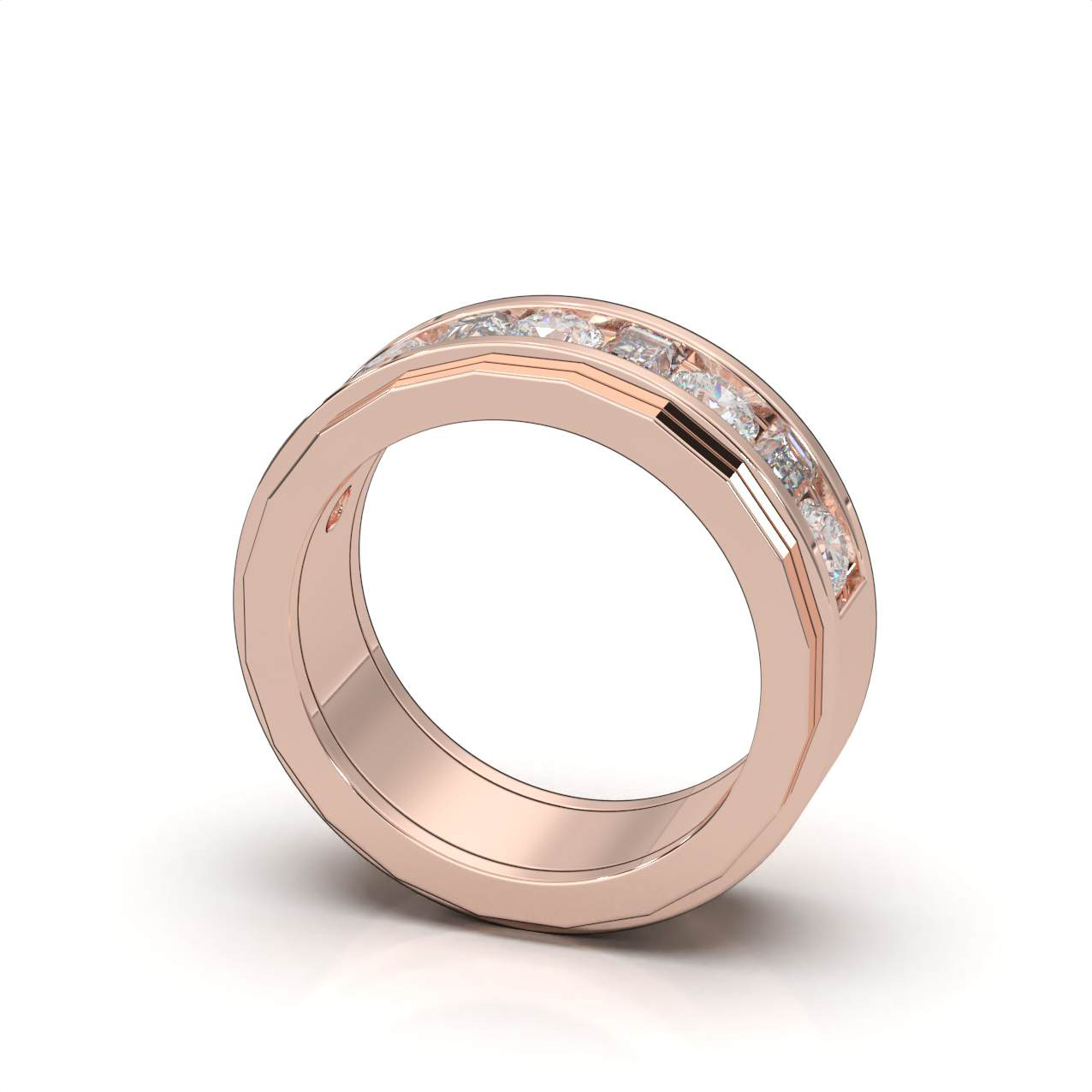 Lab-Created Diamond Channel Set Baguette Round Wedding Band Ring 10k Gold - Picture 8 of 14