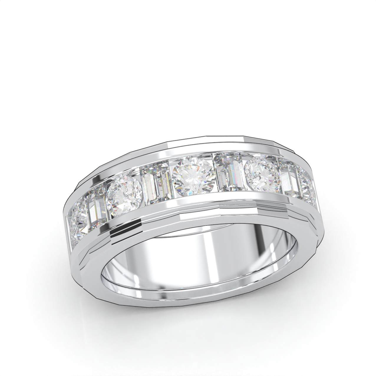 Lab-Created Diamond Channel Set Baguette Round Wedding Band Ring 10k Gold - Picture 9 of 14